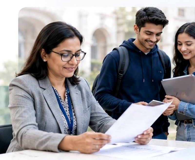 University admissions officer reviewing student documents